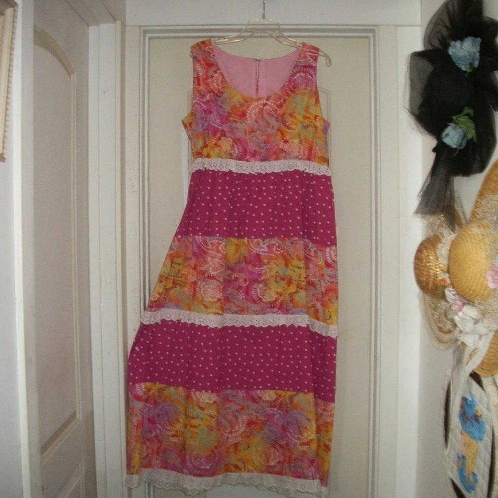 1970S VINT COTTAGECORE FOLKLORE PRAIRIE DRESS X LG